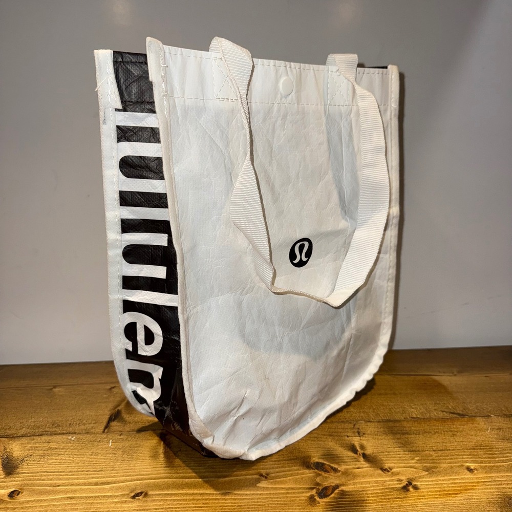 Lululemon Athletica Small Reusable Shopping Tote Bag Black White Logo 1050435